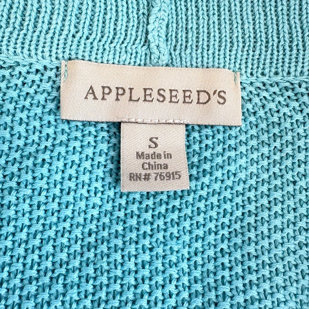 Appleseeds Women's Long Cardigan Pockets, Teal, Linen & Cotton Blend, Size Small - Picture 3 of 5